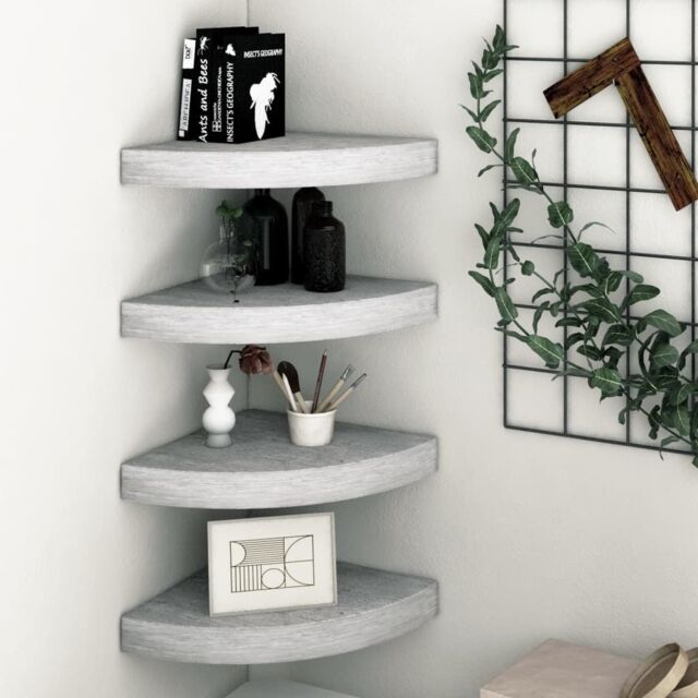 Berkfield Home Wall Corner Shelves 4 pcs Concrete Grey 35x35x3.8 cm MDF - image 1