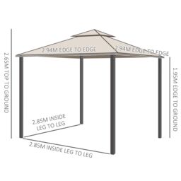 OUTSUNNY 3 x 3 m Metal Gazebo Garden Outdoor 2-Tier Roof Marquee Party in Brown - thumbnail 3