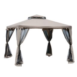 OUTSUNNY 3 x 3 m Metal Gazebo Garden Outdoor 2-Tier Roof Marquee Party in Brown - thumbnail 2