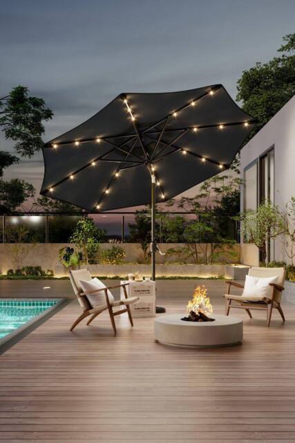 Garden Sanctuary 3m Patio Outdoor Crank Parasol Solar 24 LED Lights in Dark Grey - image 1