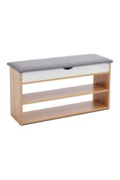 Living and Home 3-Tier Shoe Storage Bench with Padded Seat in Brown - thumbnail 4