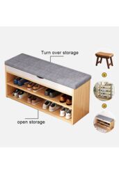 Living and Home 3-Tier Shoe Storage Bench with Padded Seat in Brown - thumbnail 2