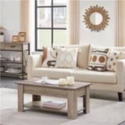 EONLION Gray Wooden Coffee Table Lift Top with Storage Shelf in Grey - thumbnail 4
