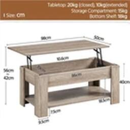 EONLION Gray Wooden Coffee Table Lift Top with Storage Shelf in Grey - thumbnail 2