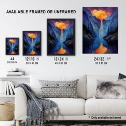 "Artery8 Wall Art Print Mirror Moon Waterfall Watercolour Night Mystic Poster in Blue - Size: W12"" x H16""" - thumbnail 3