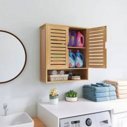 KORVIXA Natural Bamboo Bathroom Wall Cabinet in Brown - thumbnail 4