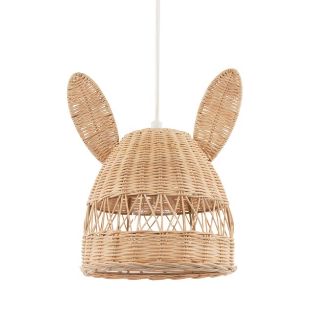 Happy Homewares Natural Woven Rattan Childrens Pendant Lighting Shade with Bunny Ears in Brown - image 1