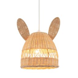 Happy Homewares Natural Woven Rattan Childrens Pendant Lighting Shade with Bunny Ears in Brown - thumbnail 2