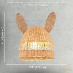 Happy Homewares Natural Woven Rattan Childrens Pendant Lighting Shade with Bunny Ears in Brown - thumbnail 7