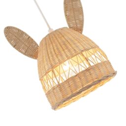 Happy Homewares Natural Woven Rattan Childrens Pendant Lighting Shade with Bunny Ears in Brown - thumbnail 3