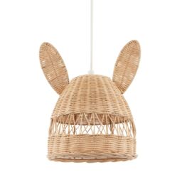 Happy Homewares Natural Woven Rattan Childrens Pendant Lighting Shade with Bunny Ears in Brown