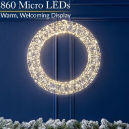 Christow Christmas Wreath Light Front Door Decoration Indoor Outdoor Xmas LED 38cm (S) 50cm (L) in White - Size: Small - thumbnail 3