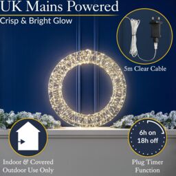 Christow Christmas Wreath Light Front Door Decoration Indoor Outdoor Xmas LED 38cm (S) 50cm (L) in White - Size: Small - thumbnail 6