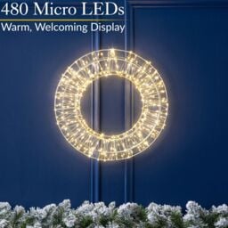 Christow Christmas Wreath Light Front Door Decoration Indoor Outdoor Xmas LED 38cm (S) 50cm (L) in Cool White - Size: Small - thumbnail 3