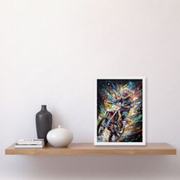 Artery8 Motorcycle Motocross Rainbow Paint Splatter Art Artwork Framed Wall Art Print A4 in White - thumbnail 2