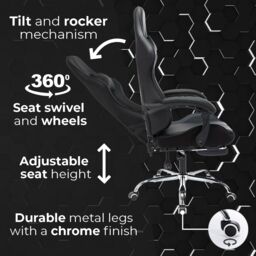 Neo GTB Gaming Chair with Massage & Footrest in White - thumbnail 4