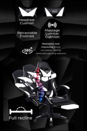 Neo GTB Gaming Chair with Massage & Footrest in White - thumbnail 2