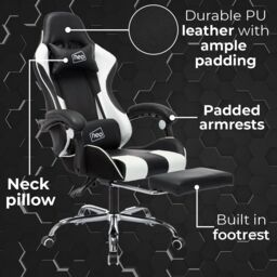 Neo GTB Gaming Chair with Massage & Footrest in White - thumbnail 5