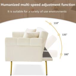 Matteo 2-Seater Velvet Sofa Bed with 3-Stage Adjustable Backrest in Cream - thumbnail 5