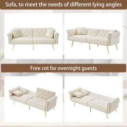Matteo 2-Seater Velvet Sofa Bed with 3-Stage Adjustable Backrest in Cream - thumbnail 7