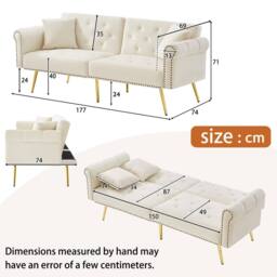 Matteo 2-Seater Velvet Sofa Bed with 3-Stage Adjustable Backrest in Cream - thumbnail 6