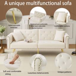Matteo 2-Seater Velvet Sofa Bed with 3-Stage Adjustable Backrest in Cream - thumbnail 4