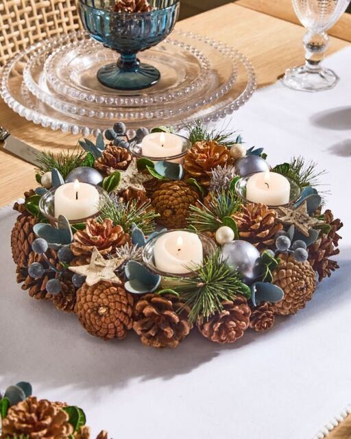 Dibor Moonlight Blue Round Table Centrepiece Christmas Decoration Candle Holders Tealight Holder 30cm - image 1