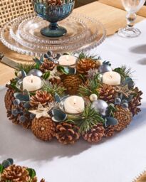 Dibor Moonlight Blue Round Table Centrepiece Christmas Decoration Candle Holders Tealight Holder 30cm