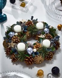 Dibor Moonlight Blue Round Table Centrepiece Christmas Decoration Candle Holders Tealight Holder 30cm - thumbnail 2