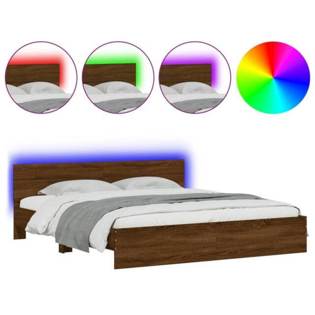 Berkfield Home Bed Frame with LED without Mattress Brown Oak 200x200 cm - image 1