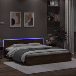 Berkfield Home Bed Frame with LED without Mattress Brown Oak 200x200 cm - thumbnail 4