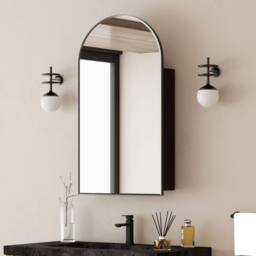 KEEPREAPER Arched Black Bathroom Mirror Cabinet 50x90cm Wall Mounted Storage - Size: 50x90 cm - thumbnail 1