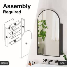 KEEPREAPER Arched Black Bathroom Mirror Cabinet 50x90cm Wall Mounted Storage - Size: 50x90 cm - thumbnail 6