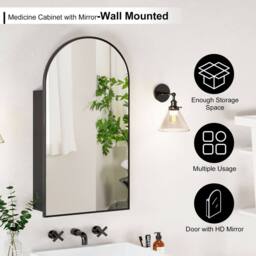 KEEPREAPER Arched Black Bathroom Mirror Cabinet 50x90cm Wall Mounted Storage - Size: 50x90 cm - thumbnail 4