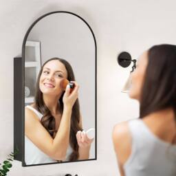 KEEPREAPER Arched Black Bathroom Mirror Cabinet 50x90cm Wall Mounted Storage - Size: 50x90 cm - thumbnail 7