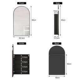 KEEPREAPER Arched Black Bathroom Mirror Cabinet 50x90cm Wall Mounted Storage - Size: 50x90 cm - thumbnail 3