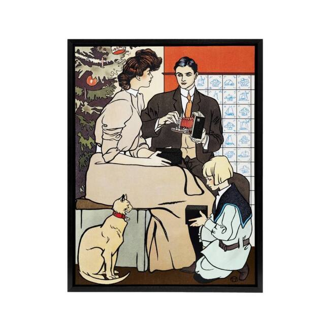 "Artery8 Vintage Christmas Family Scene Framed Canvas Wall Art Print Penfield - Size: W24"" x H32""" - image 1