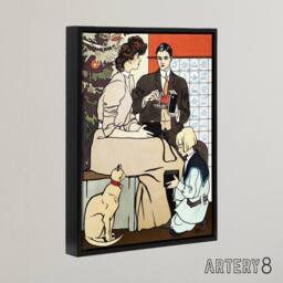 "Artery8 Vintage Christmas Family Scene Framed Canvas Wall Art Print Penfield - Size: W24"" x H32""" - thumbnail 2