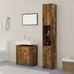 Berkfield Home 3 Piece Bathroom Furniture Set Smoked Oak Engineered Wood in Brown - thumbnail 2