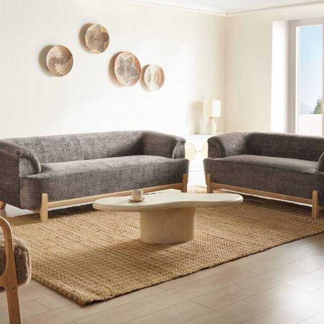 Wyld and Coco 5-Seater Sofa Set - Brown Chenille Eucalyptus Legs - image 1