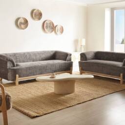 Wyld and Coco 5-Seater Sofa Set - Brown Chenille Eucalyptus Legs - thumbnail 1