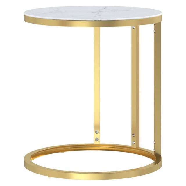 Berkfield Home Side Table Gold & White Marble 45 cm Tempered Glass - image 1