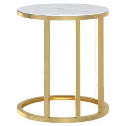 Berkfield Home Side Table Gold & White Marble 45 cm Tempered Glass - thumbnail 4