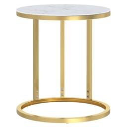 Berkfield Home Side Table Gold & White Marble 45 cm Tempered Glass - thumbnail 3