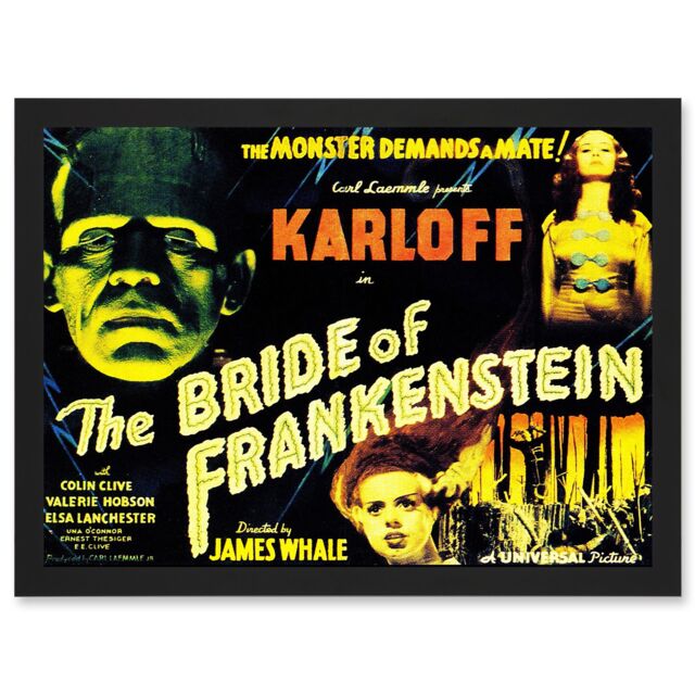 Artery8 Movie Film Sequel Bride Frankenstein Karloff Whale Horror Artwork Framed Wall Art Print A4 in Black - image 1