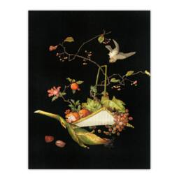 Artery8 G A Audsley Framed Wall Art Vintage Stylised Still Life with Bird in Black - Size: A4 - thumbnail 3