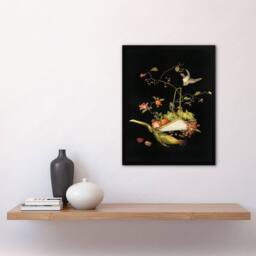 Artery8 G A Audsley Framed Wall Art Vintage Stylised Still Life with Bird in Black - Size: A4 - thumbnail 2