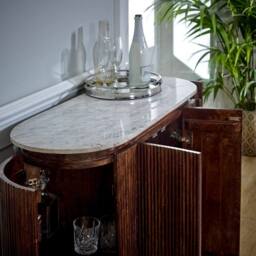 Indian Hub Opal Sideboard/Drinks Cabinet with Marble Top & Metal Legs in Brown - thumbnail 7