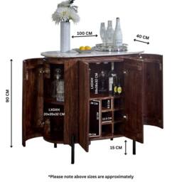 Indian Hub Opal Sideboard/Drinks Cabinet with Marble Top & Metal Legs in Brown - thumbnail 2