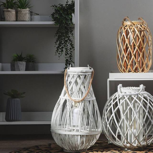 Wyld and Coco 75cm White Bamboo and Glass Lantern - Indoor and Covered Outdoor - image 1